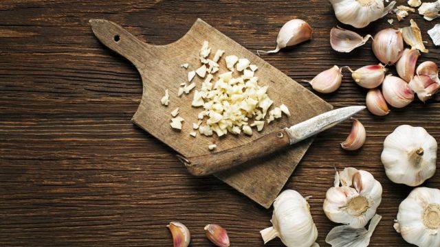 garlic on cutting board